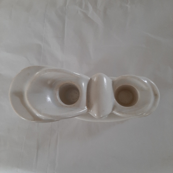 Double Lite Candlesticks Candle Holder White Glazed Ceramic 4.5" - Picture 8 of 9